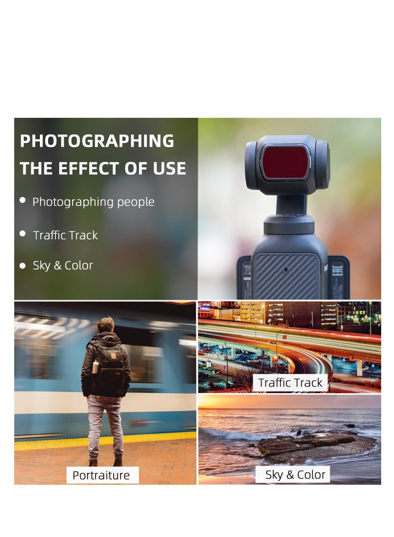 SOLARAE مجموعة فلاتر ND مناسبة لكاميرا DJI Osmo Pocket 3، فلتر عدسة CPL ND8 ND16 ND32، مناسبة لملحقات كاميرا DJI Osmo Pocket 3 Creator Combo، تأثير استقطاب قابل للتعديل، تحسين الوضوح (4 عبوات) - Image 4