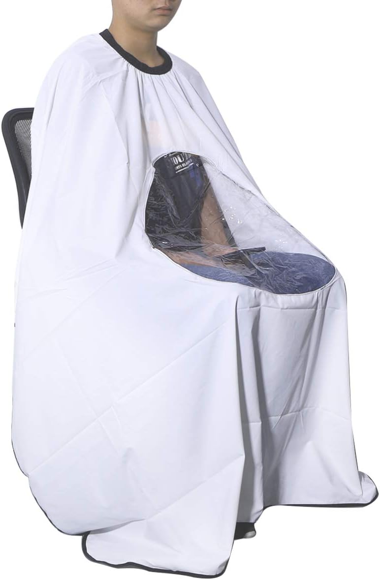 ULTNICE Salon Home Barbers Hairdressing Cape Gown with Viewing Window for Hair Cutting 62.9 * 57"(White) - Image 2