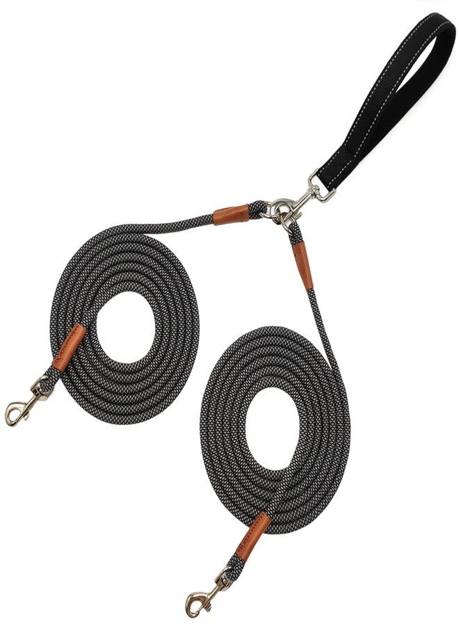 JDIDNEID 8 FT Double Dog Leash, 2 Way Mulitiple Dog Leash Detachable No Tangle with Soft Padded Handle, 1/4" Rope Dual Lead for 2 Dogs Outdoor Walking (Black Grey) - Image 1
