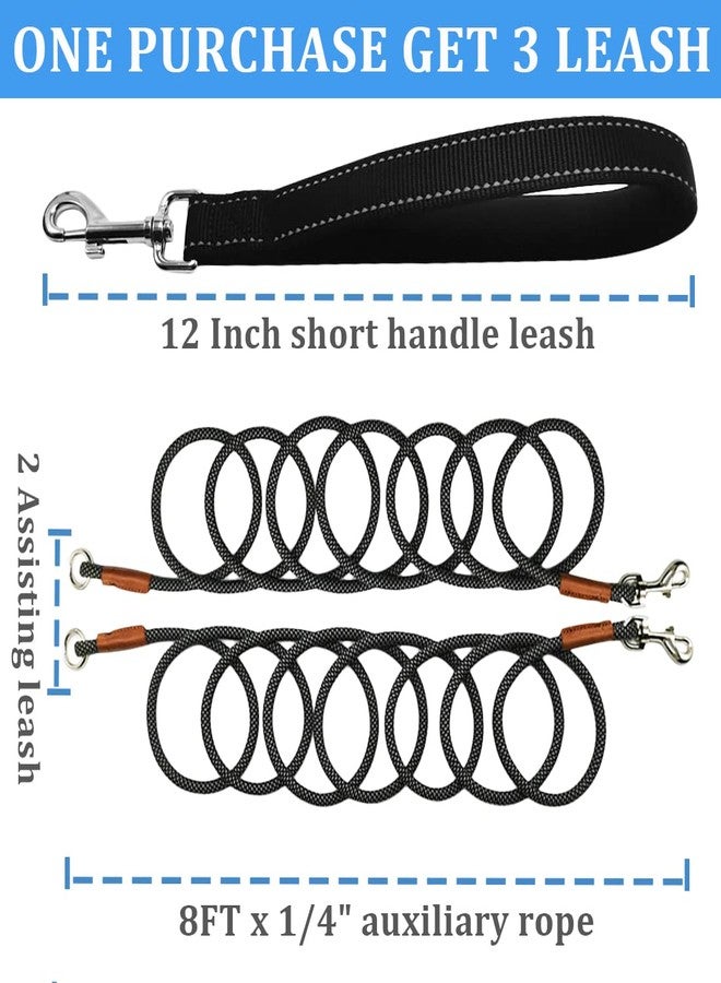 JDIDNEID 8 FT Double Dog Leash, 2 Way Mulitiple Dog Leash Detachable No Tangle with Soft Padded Handle, 1/4" Rope Dual Lead for 2 Dogs Outdoor Walking (Black Grey) - Image 3