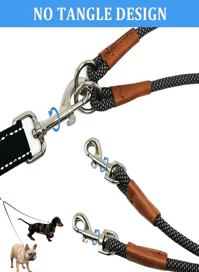 JDIDNEID 8 FT Double Dog Leash, 2 Way Mulitiple Dog Leash Detachable No Tangle with Soft Padded Handle, 1/4" Rope Dual Lead for 2 Dogs Outdoor Walking (Black Grey) - Image 2