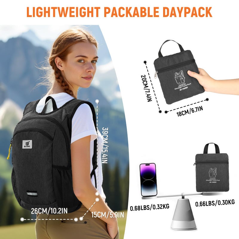SKYSPER 10L Hiking Backpack, Foldable & Packable Lightweight Daypack for Travel, Collapsible Small Compact Hiking Backpack for Women & Men, Black - Image 2