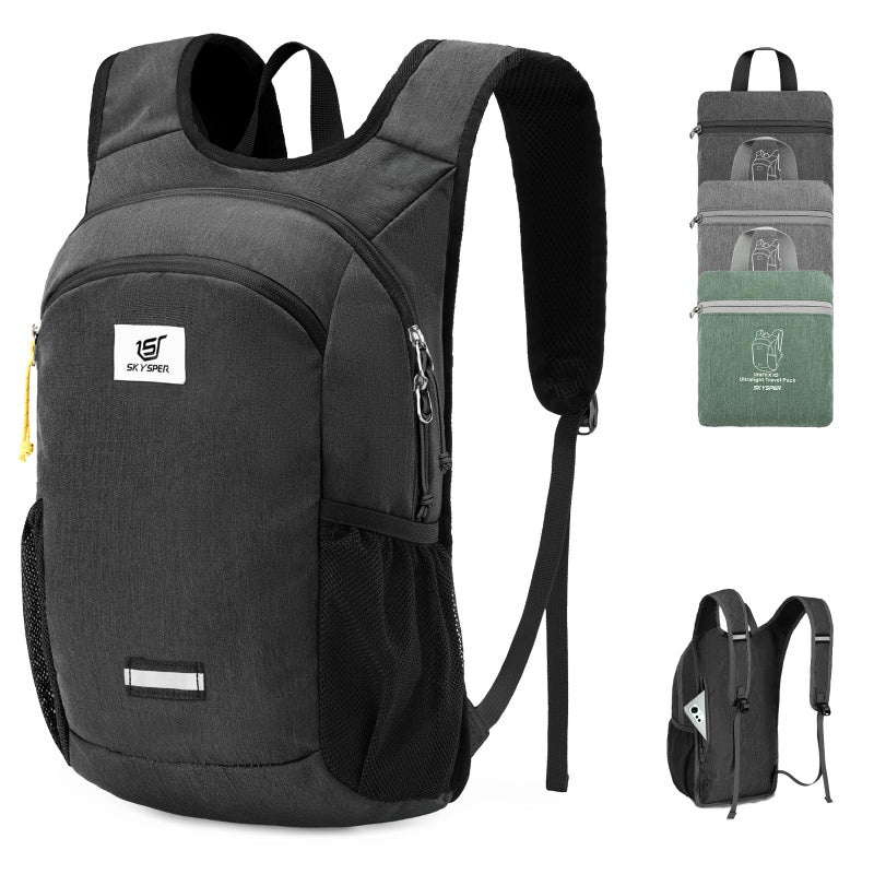SKYSPER 10L Hiking Backpack, Foldable & Packable Lightweight Daypack for Travel, Collapsible Small Compact Hiking Backpack for Women & Men, Black - Image 1