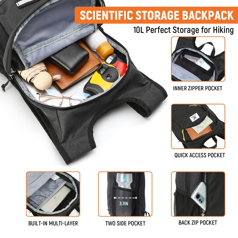 SKYSPER 10L Hiking Backpack, Foldable & Packable Lightweight Daypack for Travel, Collapsible Small Compact Hiking Backpack for Women & Men, Black - Image 3