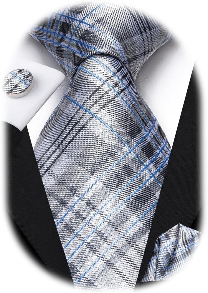 Hi-Tie Men's Tie Sets Silk Paisley Striped Necktie Pocket Square Cuff-links Sets Wedding Business Holiday - Image 1