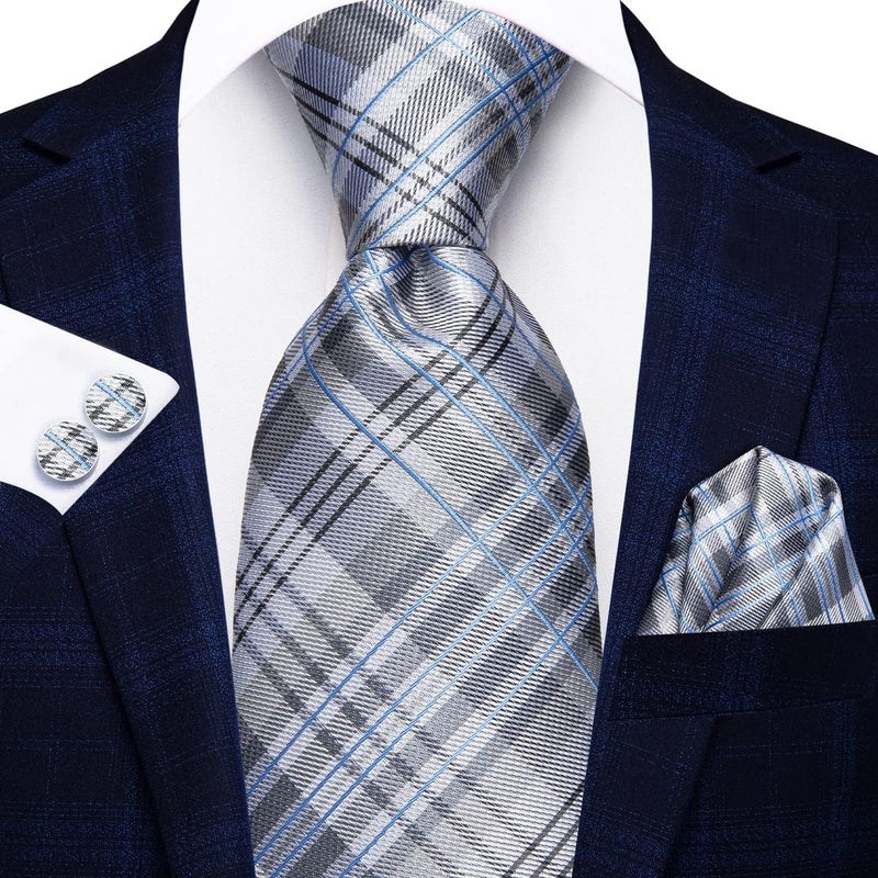 Hi-Tie Men's Tie Sets Silk Paisley Striped Necktie Pocket Square Cuff-links Sets Wedding Business Holiday - Image 3