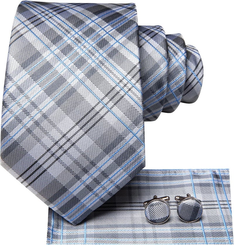 Hi-Tie Men's Tie Sets Silk Paisley Striped Necktie Pocket Square Cuff-links Sets Wedding Business Holiday - Image 2