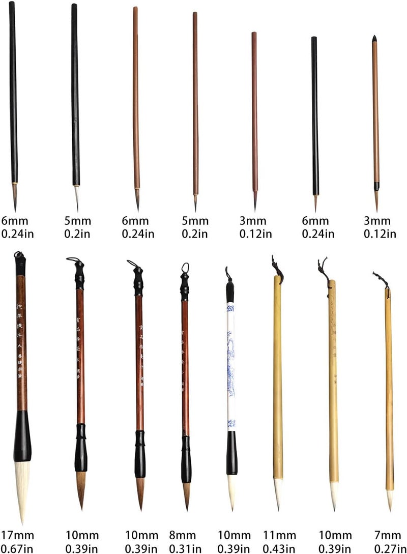 HSOKEW Chinese Calligraphy Brushes Set, 15Pcs Chinese Writing Brushes with Bamboo Pen Holder Chinese Painting Ink Brushes Japanese Sumi Drawing Brush Watercolor Writing Brushes for Art Ceramic Ink Painting - Image 2