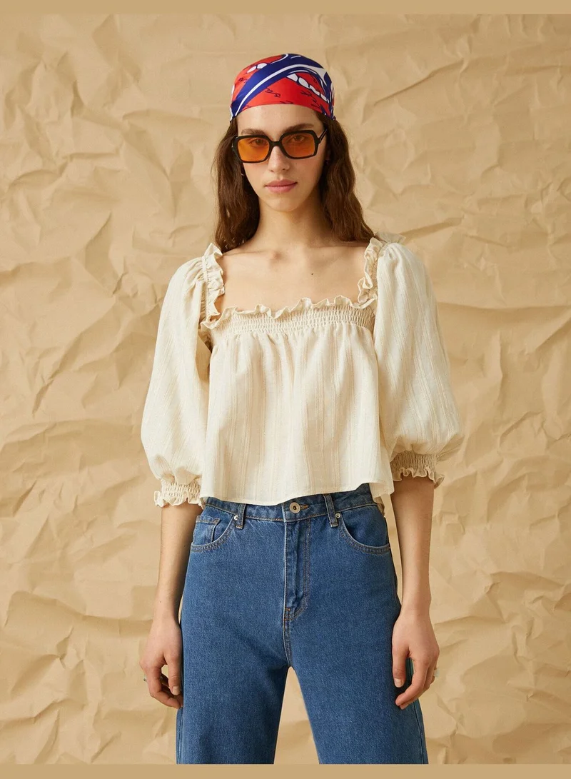 KOTON 3/4 Length Balloon Sleeve Square Neck Blouse