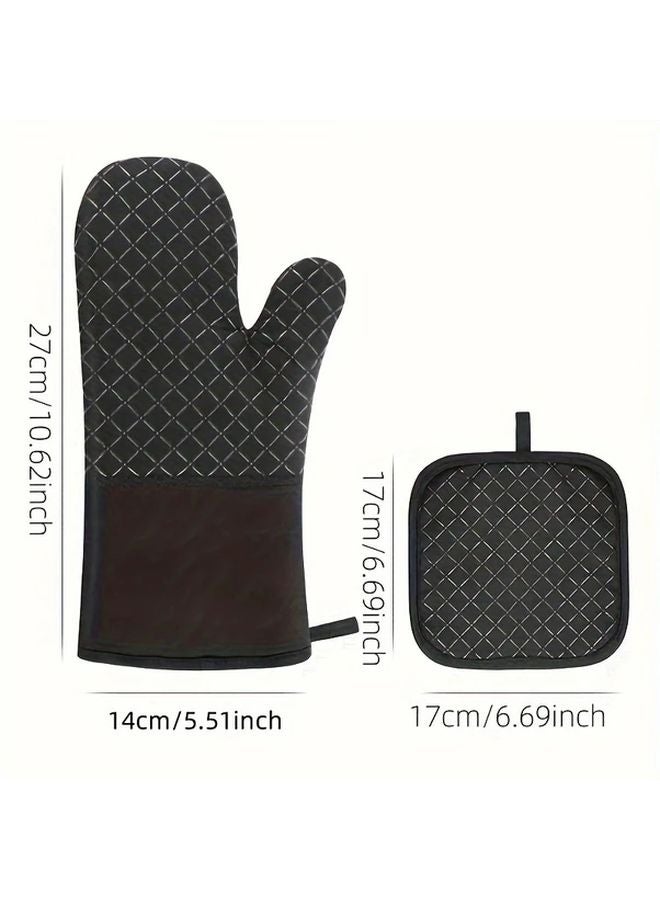 2pcs Black Heat Resistant Silicone Oven Mitts and Pot Holder Set Non Slip Grip - Image 5
