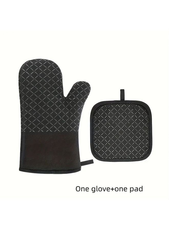 2pcs Black Heat Resistant Silicone Oven Mitts and Pot Holder Set Non Slip Grip - Image 1