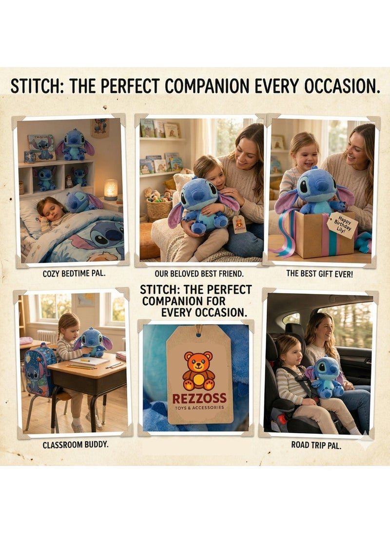 REZZOSS Plush Toy Stitch Soft Doll 11 Inch – Fluffy Blue Alien Stuffed Animal for Kids | Cute Lilo & Stitch Character Doll with Big Ears | Soft Cuddly Bedtime Pillow Buddy | Best Birthday Gift for Boys & Girls - Image 5