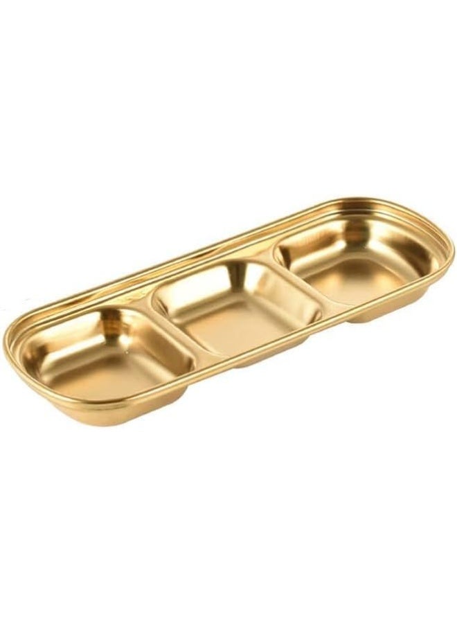 Gold-plated stainless steel serving dish with three compartments – for serving and organizing sauces and condiments - Image 1