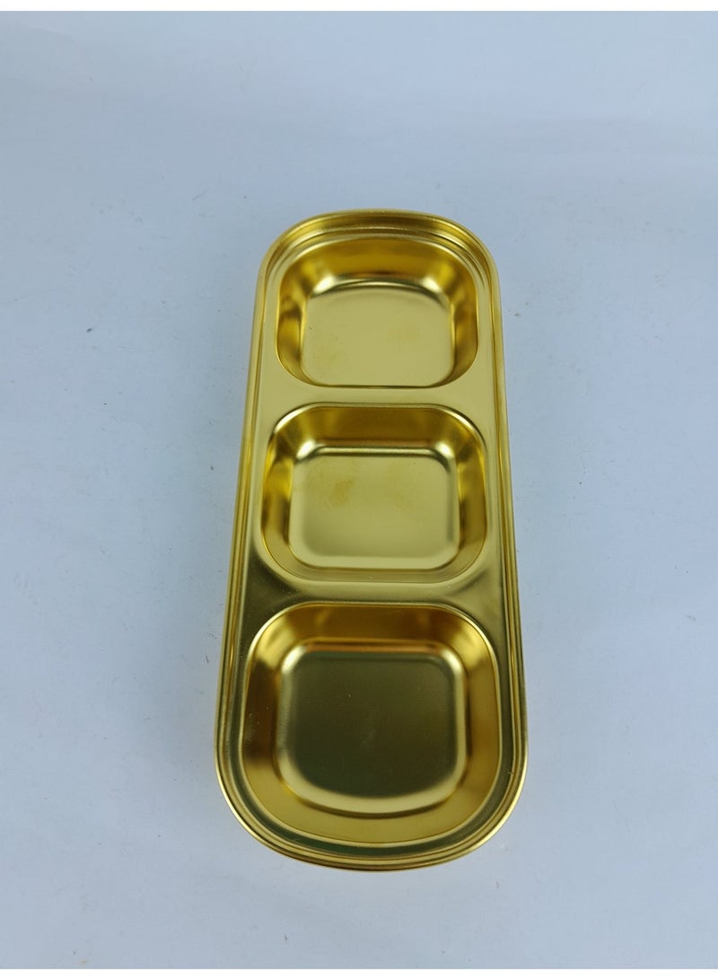 Gold-plated stainless steel serving dish with three compartments – for serving and organizing sauces and condiments - Image 2