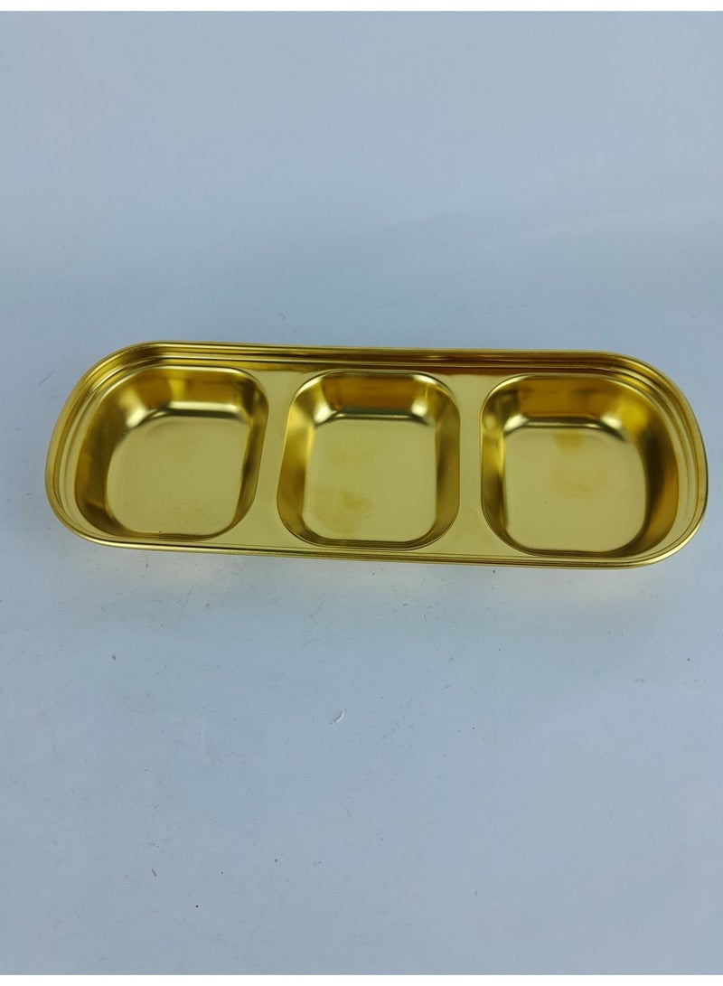 Gold-plated stainless steel serving dish with three compartments – for serving and organizing sauces and condiments - Image 4