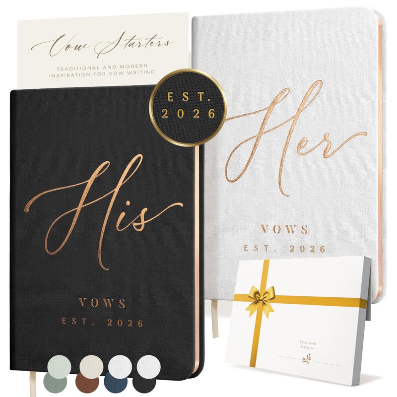ARTESORI Personalized 2026 Vow Books His & Hers - White & Black Linen Wedding Vow Books Ideal as Accessories for Brides & Grooms, His & Hers Gifts - Wedding Registry Must Haves 2026 & Elopement Essentials - Image 1