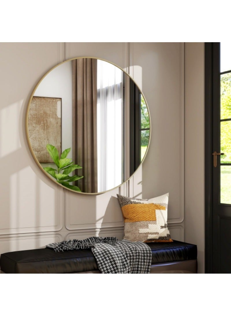 اكسيسن مرآة مكياج دائرية 60 سم، مرآة حمام، مرايا دائرية مثبتة على الحائط بإطار مقاوم للصدأ، زجاج مقاوم للكسر، مثالية للحمام وغرفة النوم وديكور غرفة المعيشة （إطار ذهبي） - Image 4
