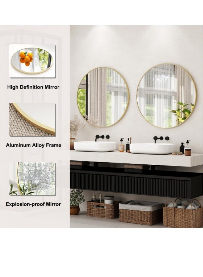 اكسيسن مرآة مكياج دائرية 60 سم، مرآة حمام، مرايا دائرية مثبتة على الحائط بإطار مقاوم للصدأ، زجاج مقاوم للكسر، مثالية للحمام وغرفة النوم وديكور غرفة المعيشة （إطار ذهبي） - Image 2