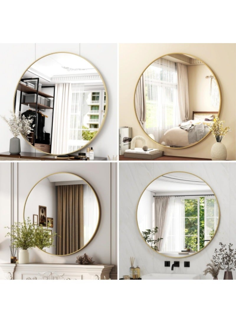اكسيسن مرآة مكياج دائرية 60 سم، مرآة حمام، مرايا دائرية مثبتة على الحائط بإطار مقاوم للصدأ، زجاج مقاوم للكسر، مثالية للحمام وغرفة النوم وديكور غرفة المعيشة （إطار ذهبي） - Image 3