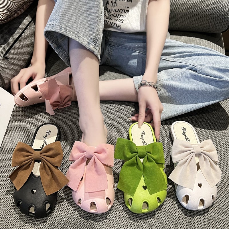 Womens Summer Slippers Fashion Soft Sole Bow (rice White)  - Image 4