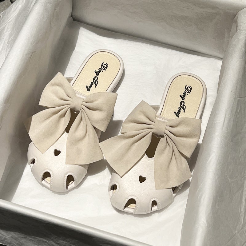 Womens Summer Slippers Fashion Soft Sole Bow (rice White)  - Image 1