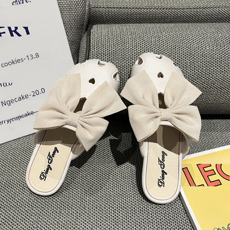 Womens Summer Slippers Fashion Soft Sole Bow (rice White)  - Image 5