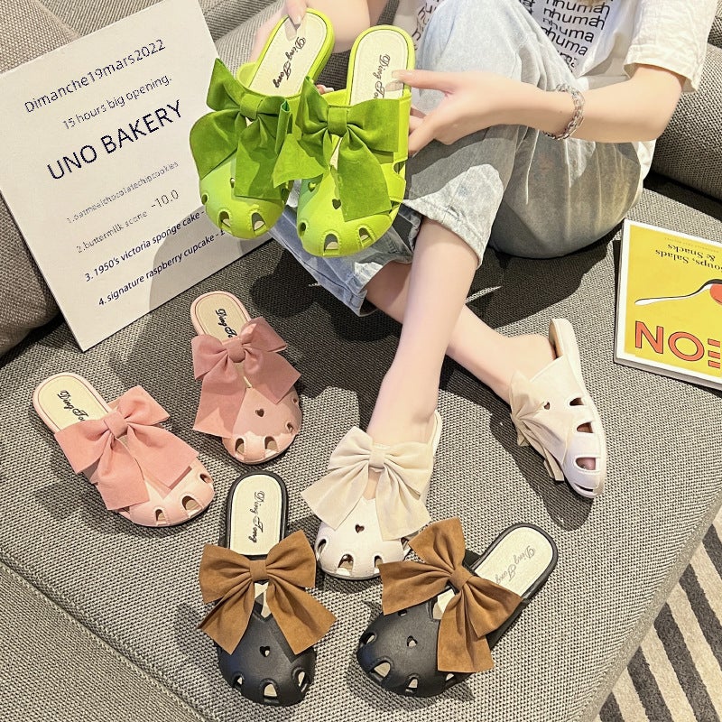 Womens Summer Slippers Fashion Soft Sole Bow (rice White)  - Image 3