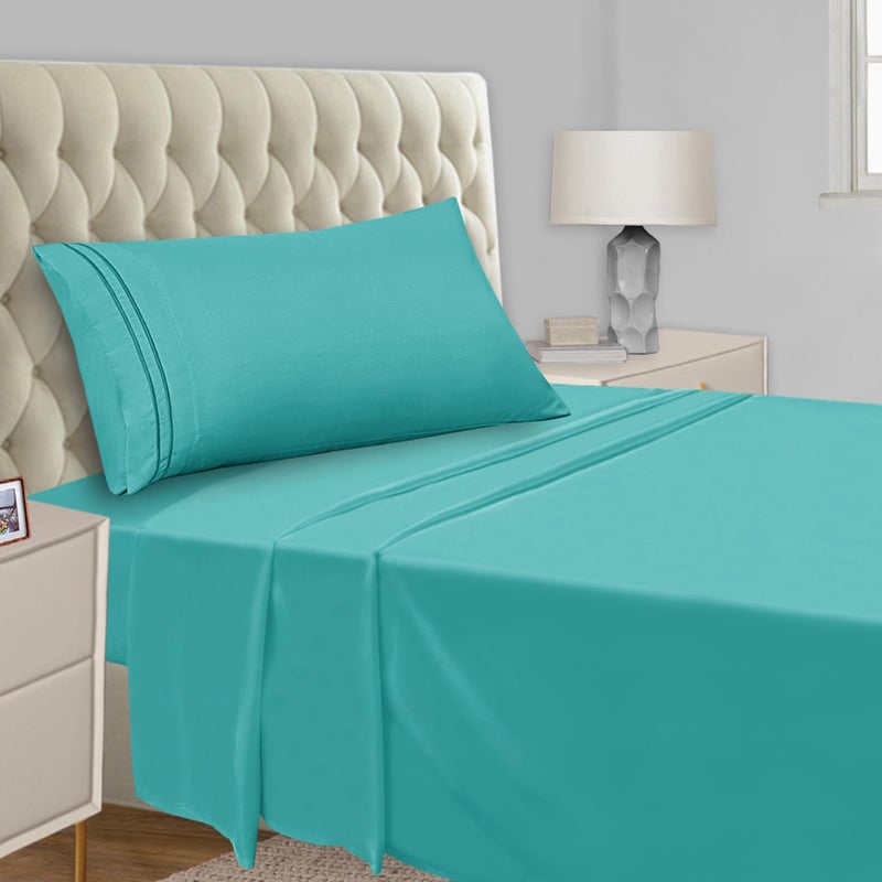 Mejoroom Twin Sheet Set  Hotel Collection Twin Sheets  Bedding Sheets  Pillowcases with Deep Pocket Fitted Sheet Breathable Wrinkle  Fade Resistant  3 PieceTeal