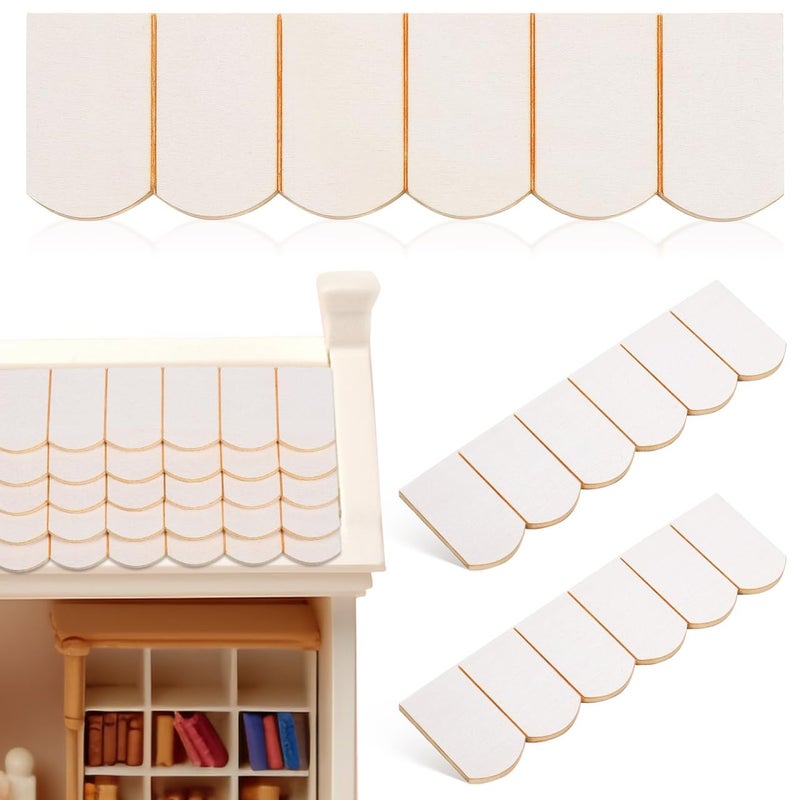 ifundom 24pcs Dollhouse Tiles Dollhouse Roof Tiles Model Unfinish Wooden Miniature Roof Decoration Mini Fish Scale Cedar Shingles Bricks for Doll House - Image 3
