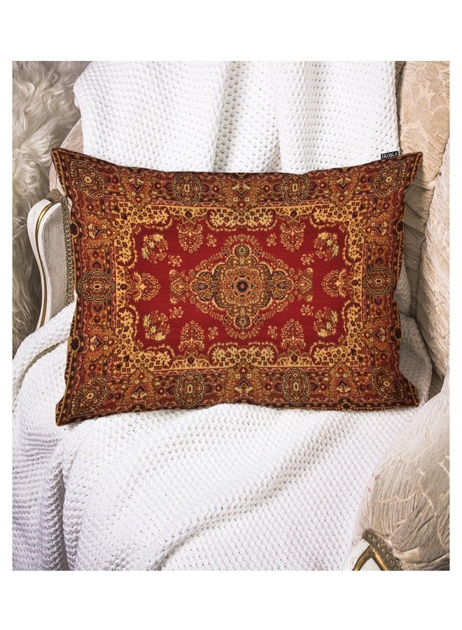 EKOBLA Oriental Persian Carpet Pattern Lumber Decorative Throw Cushion Cover Antique Print Linen Lumber Decorative Throw Cushion Cover Pillowcases for Bed Sofa Oblong Rectangle 12x20 Inches, Red - Image 1