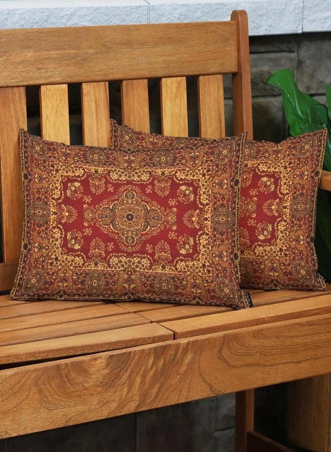 EKOBLA Oriental Persian Carpet Pattern Lumber Decorative Throw Cushion Cover Antique Print Linen Lumber Decorative Throw Cushion Cover Pillowcases for Bed Sofa Oblong Rectangle 12x20 Inches, Red - Image 3