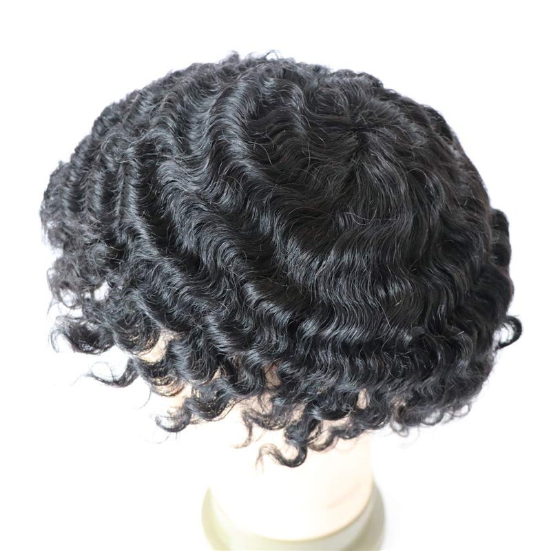Male Afro Toupee Hair Braids12mm Wave 360 Curly Man Hair Unit 1B Off Black 100 Human Hair Afro Curly Hairpiece Mens Wig 8x10inch Mens Hair Systems Translucent French Lace