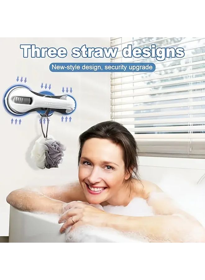 2 Pack Heavy Duty Bathtub Shower Grab Bars with 3 Suction Cup Mount No Drill Installation Removable Safety Handrails Non Slip Textured Grips Waterproof Powder Coated White Black Design For Bathrooms Showers Bathtubs Spa Use Sturdy Balance Mobility Elderly Bath Handle Metal Tub Rail - Image 4