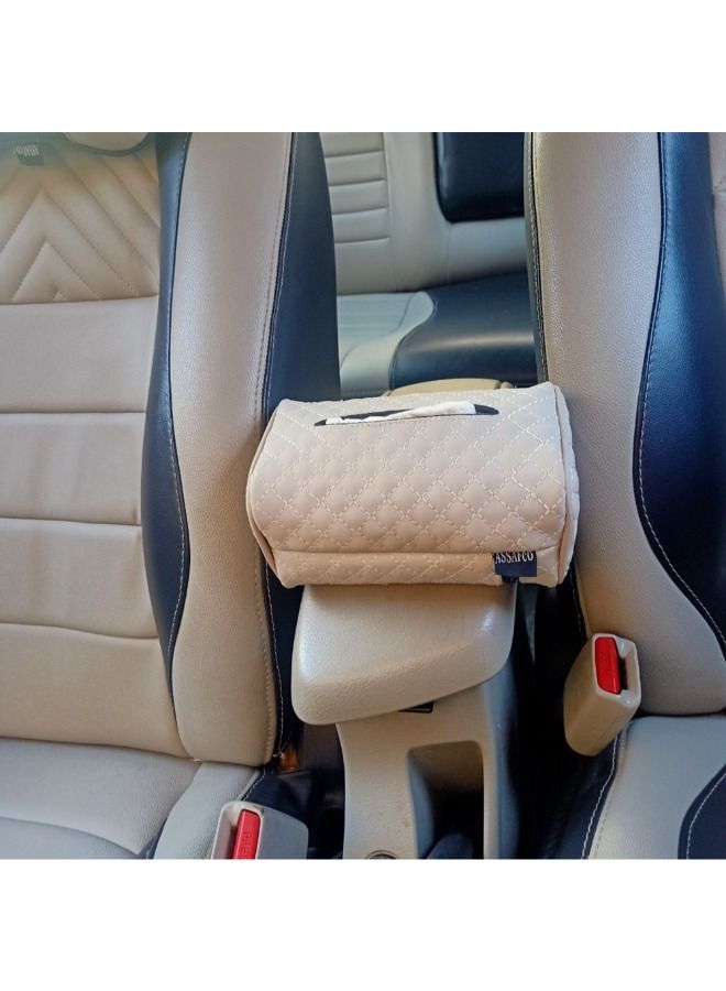 Generic Car Leather Tissue Holder Beige - Image 2