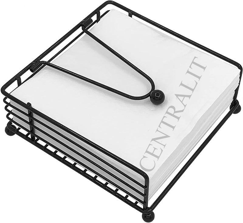 CentraLit حامل المناديل لطاولة الطعام - شكل مربع مع ذراع مثقل - حامل مناديل ورقية حديث للمطبخ، المطعم، المزرعة، ذهبي - زينة ديوالي - أدوات المائدة الفندقية (أسود) - Image 1