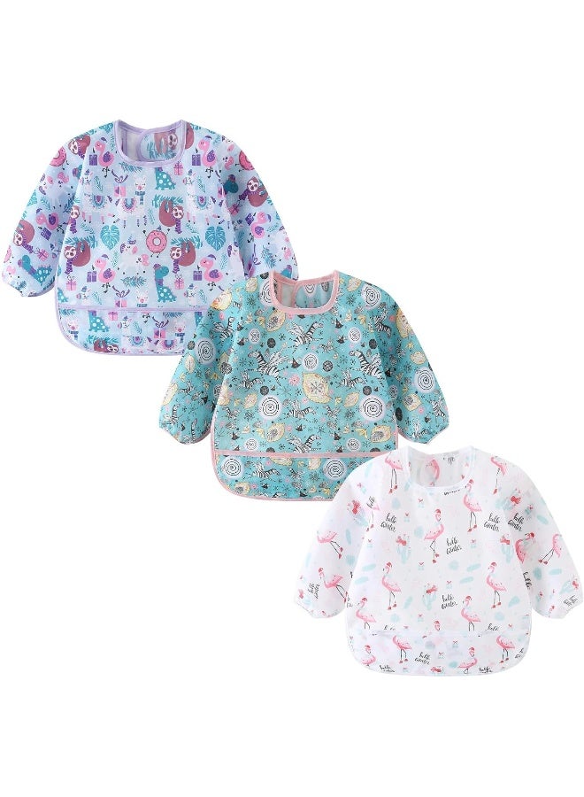 ElecMotive ElecMotive 3 Pack Long Sleeve Bib, Baby Smock for Eating 6-30 Months Reusable Shirt Bibs for Babies Toddler  - Image 1