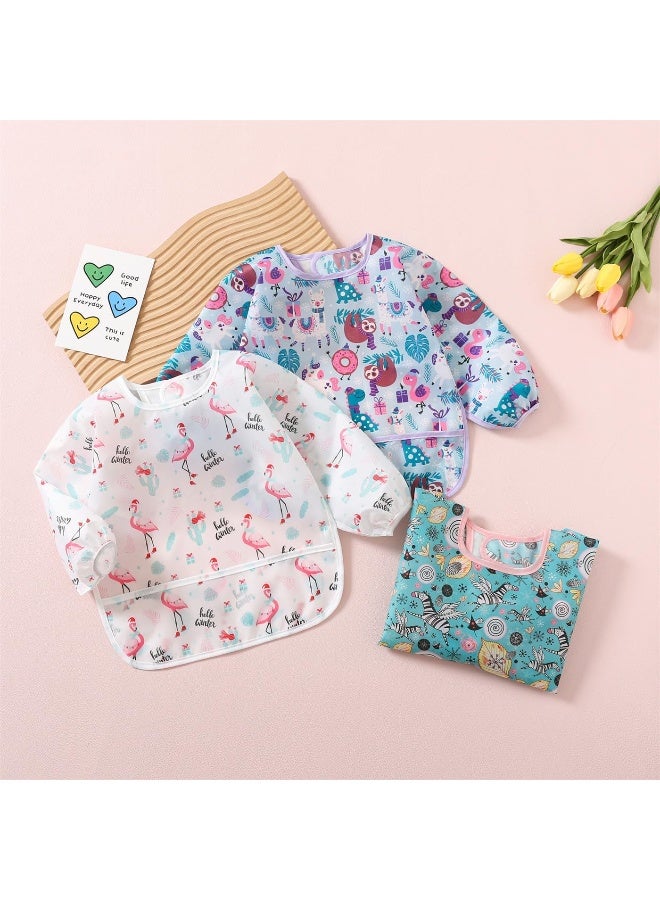 ElecMotive ElecMotive 3 Pack Long Sleeve Bib, Baby Smock for Eating 6-30 Months Reusable Shirt Bibs for Babies Toddler  - Image 3