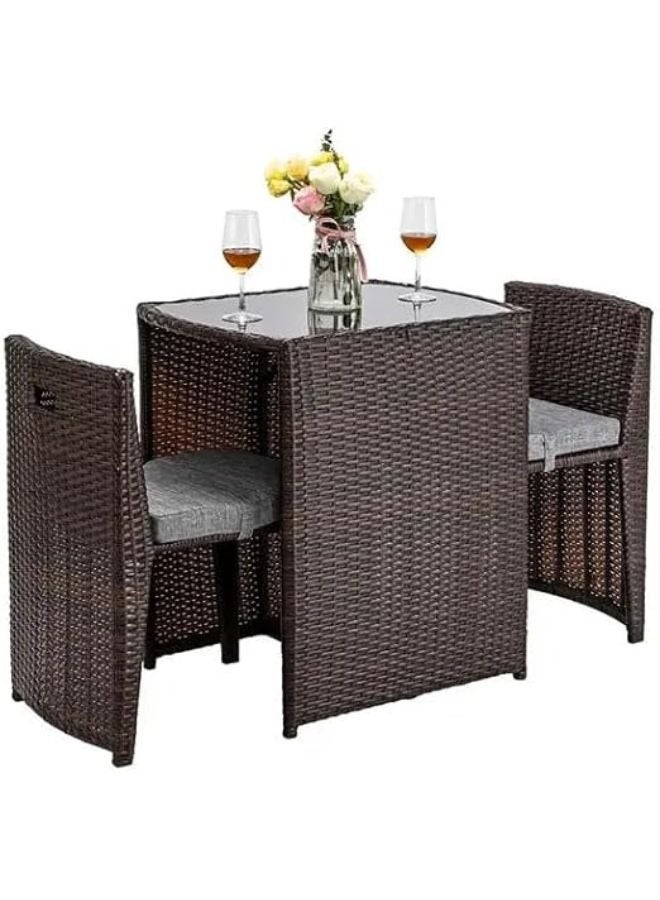 Harmony Home Harmoney Home 3-Piece Outdoor Rattan Patio Furniture Set – Brown Poly Rattan Chairs with Cushions & Glass-Top Table – (65 x 43.5 x 75 cm) - Image 1
