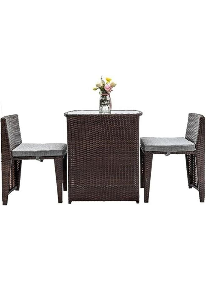 Harmony Home Harmoney Home 3-Piece Outdoor Rattan Patio Furniture Set – Brown Poly Rattan Chairs with Cushions & Glass-Top Table – (65 x 43.5 x 75 cm) - Image 3