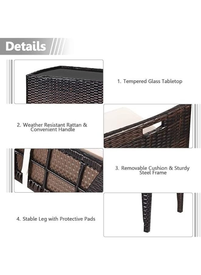 Harmony Home Harmoney Home 3-Piece Outdoor Rattan Patio Furniture Set – Brown Poly Rattan Chairs with Cushions & Glass-Top Table – (65 x 43.5 x 75 cm) - Image 5