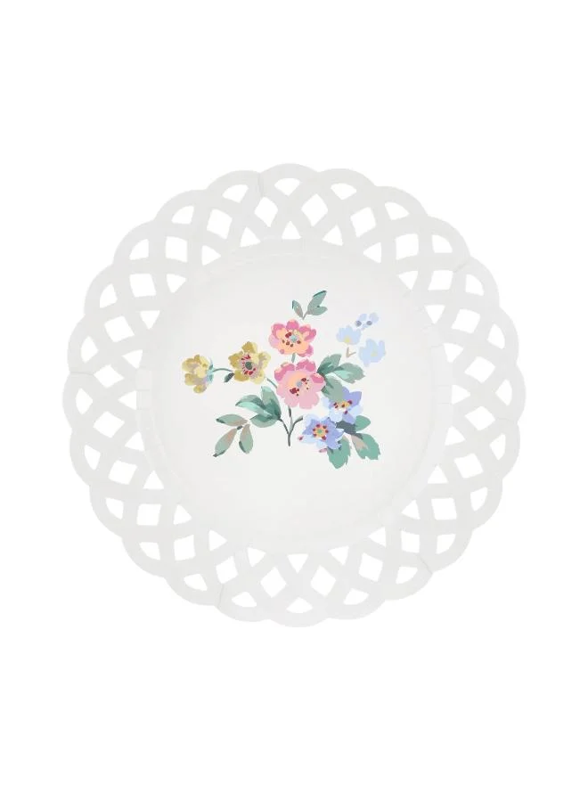 Basketweave Floral Side Plates - Pack of 8 Paper Plates with Scalloped Edge, Cut-Out Basketweave Border, Elegant Garden Lunch & Tea Party Tableware