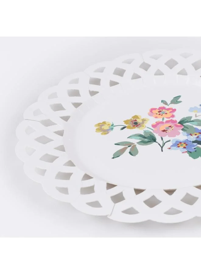 Meri Meri  Basketweave Floral Side Plates - Pack of 8 Paper Plates with Scalloped Edge, Cut-Out Basketweave Border, Elegant Garden Lunch & Tea Party Tableware  | Best Price UAE
