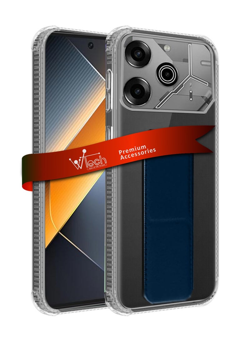 Wtech TPU Hand Grip Air Pillow Case Cover For Tecno Pova 6 Pro 5G 2024 Clear/Navy Blue - Image 1