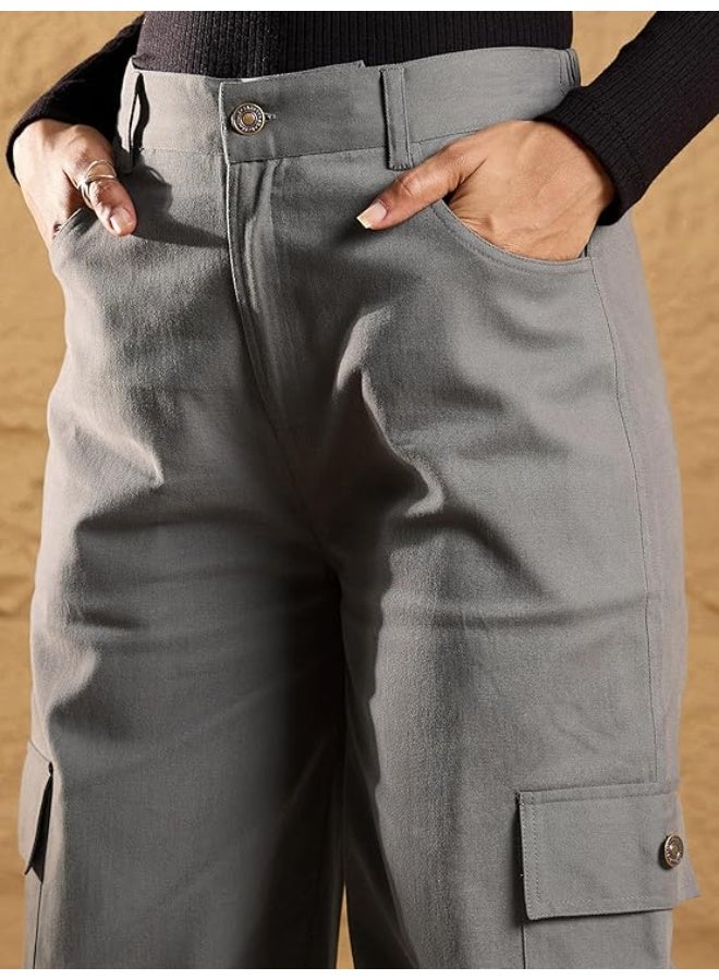 Sassafras Women's Cargo Pants, Grey XL - Image 4