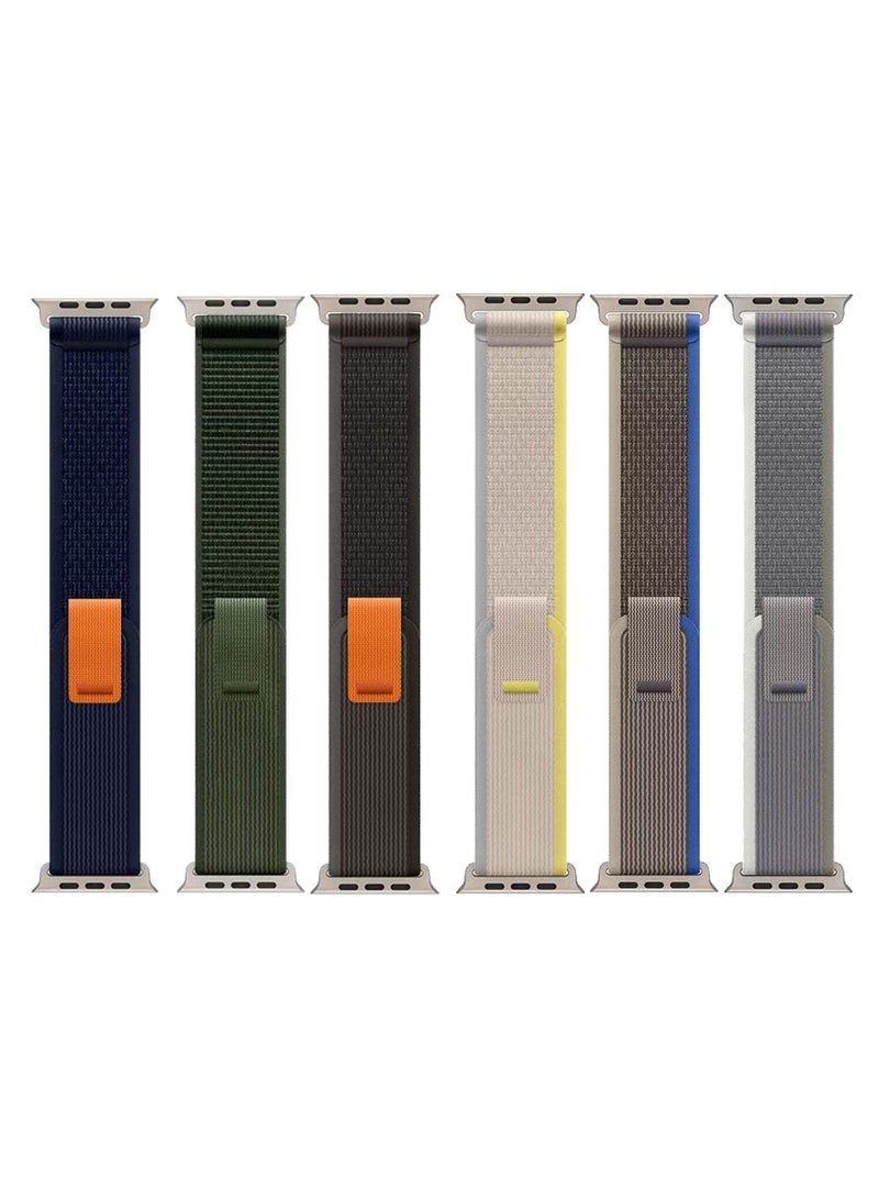 دكينج طقم مكون من 6 أحزمة استبدال من النايلون المنسوج بتصميم فيلكرو لساعة آبل آي ووتش سلسلة 11 10 مقاس 46 مم، متوافقة مع أحزمة آي ووتش مقاس 42 مم/44 مم/45 مم/46 مم/49 مم، ومناسبة لسلسلة آي ووتش 1 2 3 4 5 6 7 8 9 10 الترا 3/2 SE 3/2. الألوان: الأزرق/الأخضر/الرمادي والأسود/الأصفر والبيج/الأزرق والرمادي/الأخضر والرمادي. - Image 3