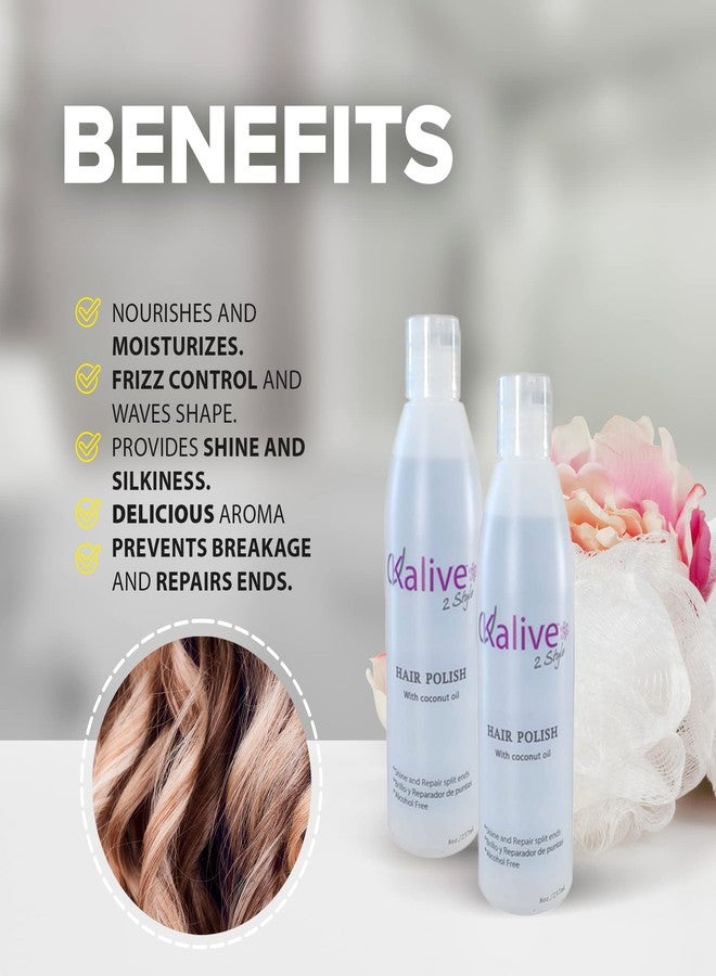 KALIVE 2 STYLE KALIVE Hair Polish with Coconut Oil - Nourishing, Smoothing, and Anti-Frizz Treatment for Frizzy, Dry, and Damaged Hair - 8 oz - Image 3