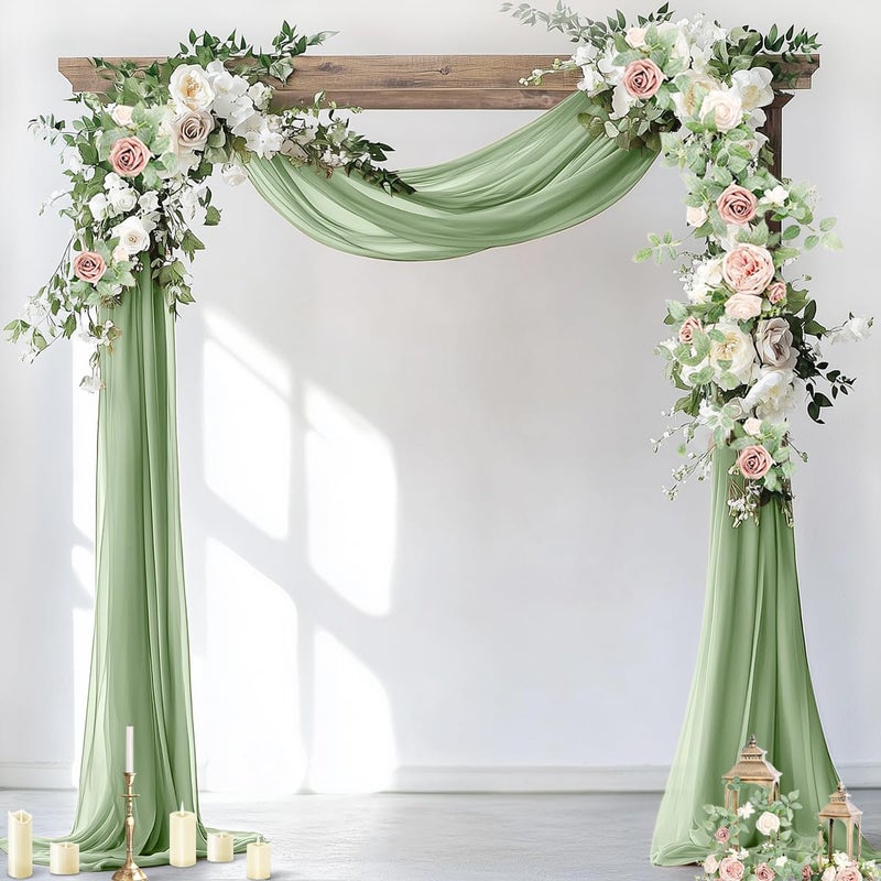 Socomi Wedding Arch Draping Fabric 1 Panel 29" x 19Ft Sage Green Sheer Chiffon Curtain Drapes 6 Yards for Wedding Ceremony Birthday Party Decoration - Image 1