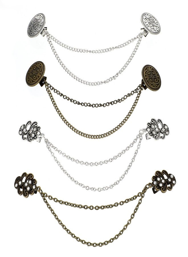 Yolev 4 Pcs Shirt Dress Cardigan Clip, Retro Sweater Chain Clips, Collar Clip with Chain for Women - Image 1