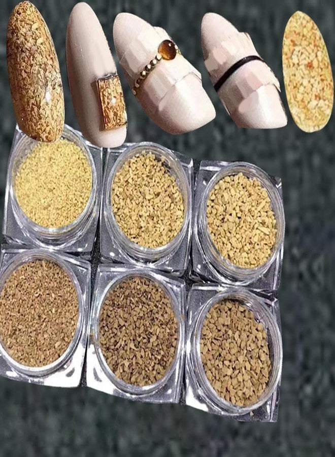 فونروي ٦ عبوات/مجموعة من مسحوق الفلين بأحجام متنوعة وغير منتظمة، غبار الخشب، فن تزيين الأظافر الخريفي، بريق ثلاثي الأبعاد، طلاء جل للأشعة فوق البنفسجية، مانيكير منزلي الصنع، أظافر خريفية - Image 1