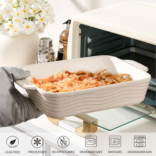 Jemirry Ceramic Baking Dish Set of 3, Casserole Dishes for Oven, Square Porcelain Bakeware Set with Handles, Lasagna Baking Pan for Cooking, Perfect for Baking and Serving, Housewarming, Halloween, Thanksgiving, Christmas, New Year-Reactive White - Image 4